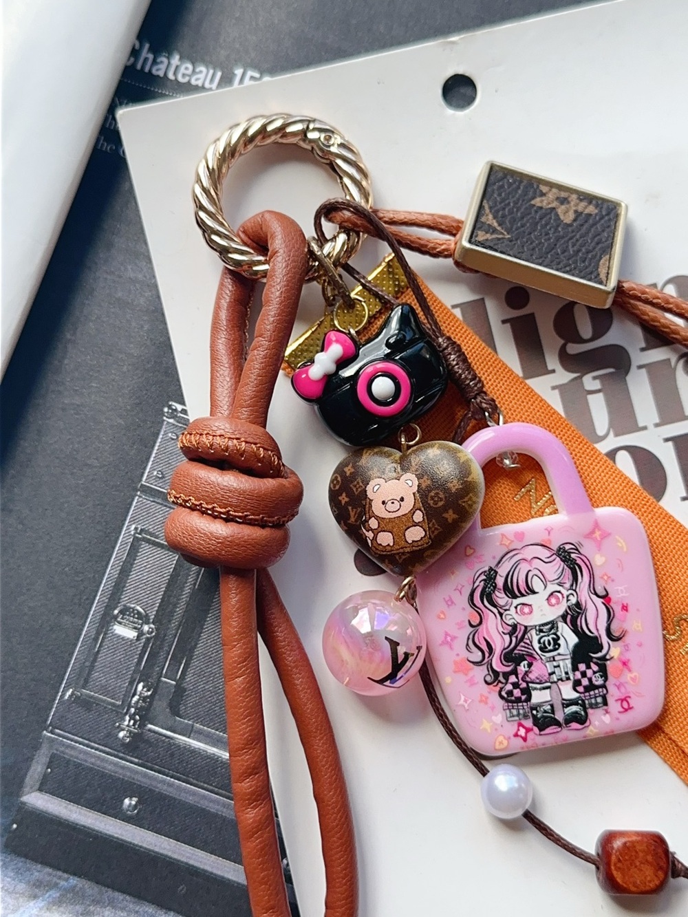 Limited Auth-LV Ribbon with unbranded Pink Character Tote Bag Charm - Picture 3 of 4